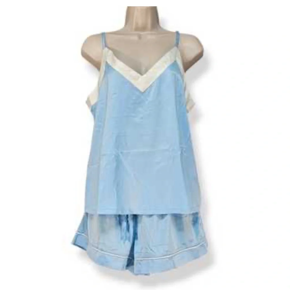 Jason Wu Collection Pastel Blue Satin Cami and Shorts Pajama Set, Size L NWOT
